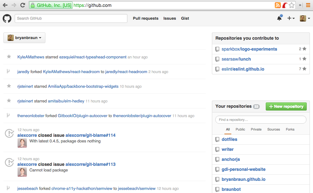 Github newsfeed screenshot